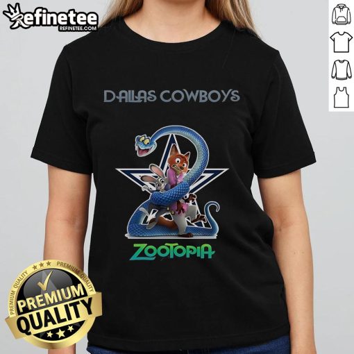 Official Dallas Cowboys Zootopia 2 Ladies Tee featuring vibrant graphics and a stylish design for fans.