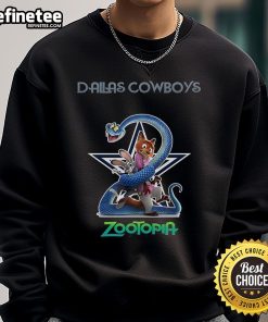 Alt Text: Official Dallas Cowboys Zootopia 2 Sweatshirt featuring vibrant graphics and team colors for stylish fan apparel.