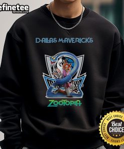 Official Dallas Mavericks Zootopia 2 sweatshirt featuring vibrant graphics and team logo for basketball fans.