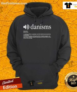 Official Danism Definition Hoodie in black, showcasing a stylish design with unique text and comfortable fabric.