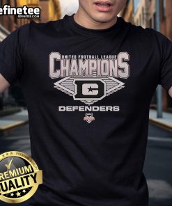 Official DC Defenders 2025 UFL Champions diamond t-shirt featuring vibrant team colors and logo, perfect for fans.