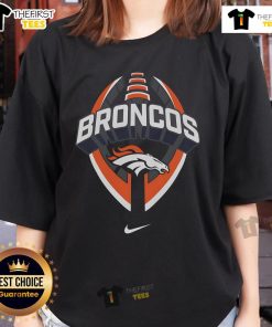 Official Denver Broncos Nike Icon Legend Ladies Tee in navy blue, showcasing team logo and stylish design for female fans.