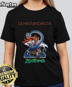 Official Denver Broncos Zootopia 2 Ladies Tee featuring vibrant graphics, perfect for fans and stylish game day wear.