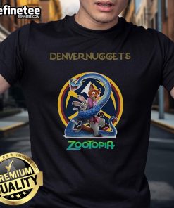 Official Denver Nuggets Zootopia 2 T-Shirt featuring vibrant graphics and team logo, perfect for fans and collectors.