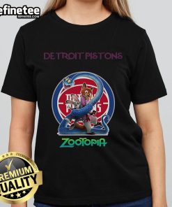 Official Detroit Pistons Zootopia 2 Ladies Tee featuring vibrant team graphics and a stylish fit for fans.