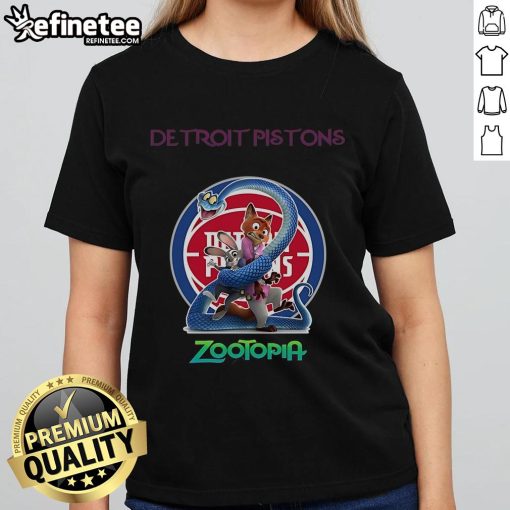 Official Detroit Pistons Zootopia 2 Ladies Tee featuring vibrant team graphics and a stylish fit for fans.