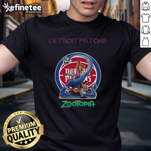 Official Detroit Pistons Zootopia 2 T-Shirt featuring vibrant graphics and team logo, perfect for fans and collectors.
