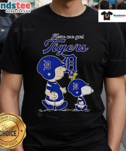 Official Detroit Tigers 'Here We Go' T-Shirt featuring Peanuts Movie design, perfect for fans and casual wear.