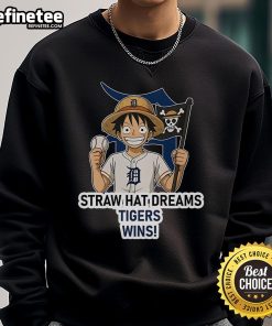 Official Detroit Tigers Monkey D. Luffy Straw Hat Dreams Wins Sweatshirt showcasing vibrant design and team spirit.