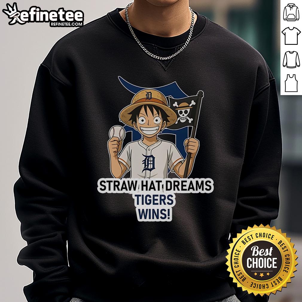 Official Detroit Tigers Monkey D. Luffy Straw Hat Dreams Wins Sweatshirt Official Detroit Tigers Monkey D. Luffy Straw Hat Dreams Wins Sweatshirt showcasing vibrant design and team spirit.