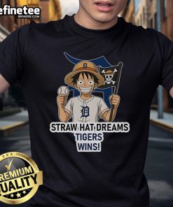 Official Detroit Tigers Monkey D. Luffy T-Shirt featuring Straw Hat Dreams design, perfect for fans and collectors.