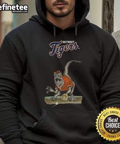 Alt Text: Official Detroit Tigers Tiny Turnip Velociraptor Hoodie for kids, featuring a fun dinosaur design and team colors.