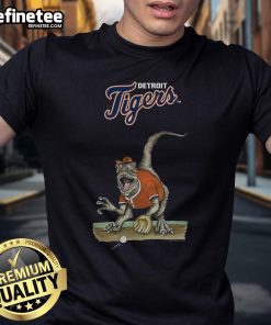 Official Detroit Tigers Tiny Turnip Velociraptor T-Shirt featuring a fun dinosaur design for young fans.