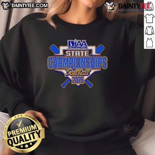 Official DIAA State Softball Championships 2025 logo on a stylish sweatshirt, perfect for fans and players.
