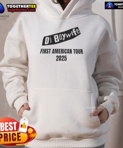 DJ Boy's wife wearing a stylish hoodie from the Official DJ Boy First American Tour 2025 collection.