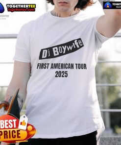 Official DJ Boy Wife First American Tour 2025 T-Shirt featuring vibrant design and tour details for fans.