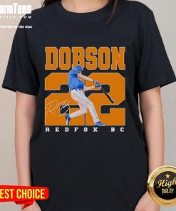 Official Dobson 22 Redfox BC Baseball Ladies Tee in vibrant red, featuring a stylish design perfect for fans and athletes.