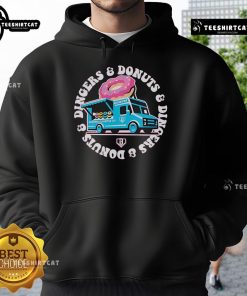 Official Donut Truck Dingers and Donuts hoodie featuring vibrant graphics and cozy design for donut lovers.