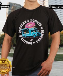 Official Donut Truck Dingers And Donuts T-Shirt featuring a fun donut graphic and vibrant colors, perfect for donut lovers.