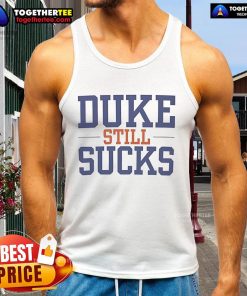 Official Duke Sucks tank top featuring bold text design, perfect for fans expressing their rivalry spirit.