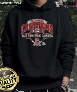 Official East Rutherford Cavaliers 2025 NCHSAA 2A Baseball Champions Hoodie, showcasing team pride and victory.