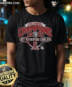Alt Text: Official East Rutherford Cavaliers 2025 NCHSAA 2A Baseball Champions T-Shirt in team colors with logo design.
