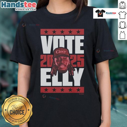 Official Elly De La Cruz 2025 Vote Ladies Tee featuring a stylish design for supporters of Elly De La Cruz.