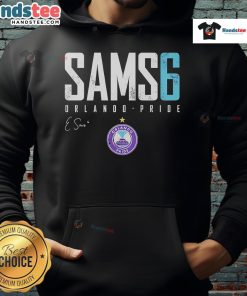 Official Emily Sams Orlando Pride Elite 6 Hoodie featuring vibrant colors and a unique design celebrating pride.