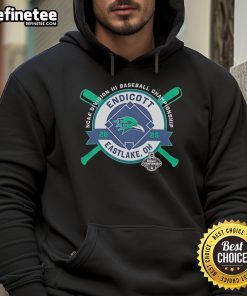 Alt Text: Endicott College NCAA Division III Baseball Championship hoodie, Eastlake OH 2025, featuring team colors and logo.