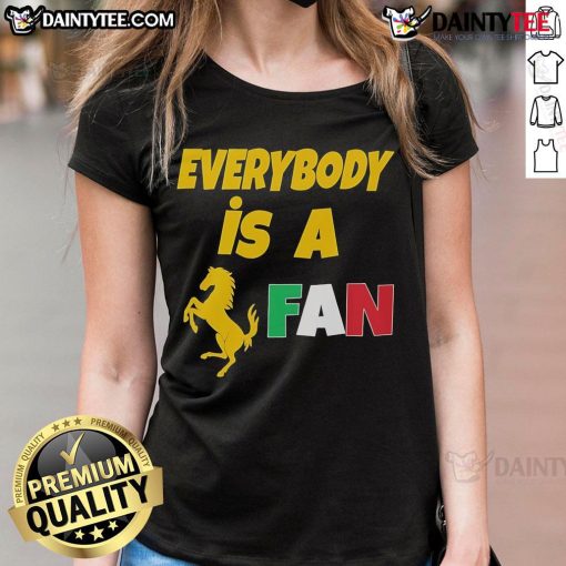 Official Everybody Is A Ferrari Fan tee for women, featuring Ferrari Formula 1 Team racing design in vibrant colors.