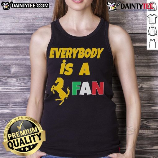 Official Ferrari Formula 1 Team racing tank top featuring 'Everybody Is A Ferrari Fan' design for motorsport enthusiasts.