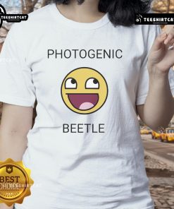 Official Face Smiley Meme Photogenic Beetle Ladies Tee featuring a vibrant smiley beetle design on a stylish shirt.
