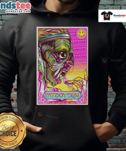 Fatboy Slim Baum Festival Bogot 2025 poster on a hoodie, showcasing vibrant design and event details.