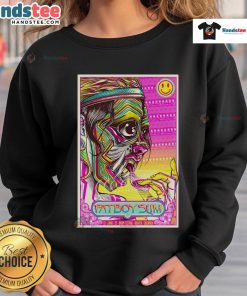 Alt Text: Official Fatboy Slim Baum Festival poster in Bogot, Colombia, featuring vibrant design on a sweatshirt, June 1, 2025.