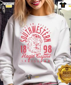 Alt Text: Official Fight On Allons Southwestern Louisiana Ragin' Cajuns 1898 Sweatshirt featuring bold team colors and logo.