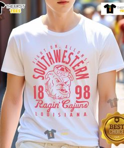 Official Fight On Allons Southwestern Louisiana Ragin' Cajuns 1898 T-Shirt featuring vibrant team colors and logo.
