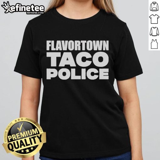 Official Flavortown Taco Police Guy Fieri ladies tee featuring vibrant graphics and a fun taco design for fans.