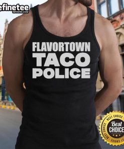 Guy Fieri wearing an Official Flavortown Taco tank top, showcasing vibrant colors and fun design for taco lovers.