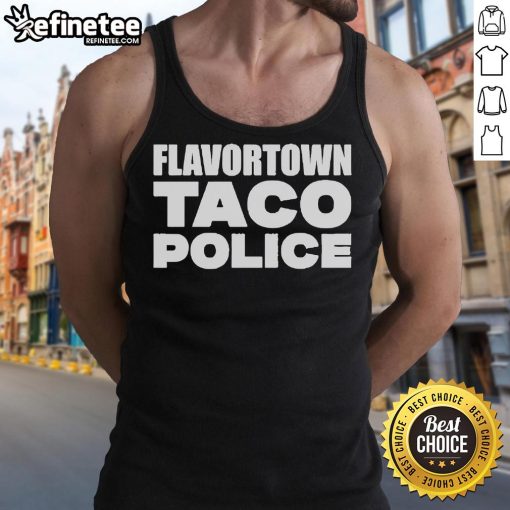 Guy Fieri wearing an Official Flavortown Taco tank top, showcasing vibrant colors and fun design for taco lovers.