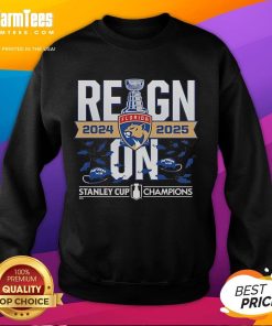 Official Florida Panthers 2024-2025 Back to Back Stanley Cup Champions Reign On sweatshirt showcasing team pride.