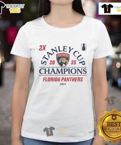 Alt Text: Official Florida Panthers 2024-2025 Back-to-Back Stanley Cup Champions Ladies Tee showcasing team pride.
