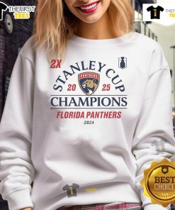 Alt Text: Official Florida Panthers 2024-2025 Back-To-Back Stanley Cup Champions sweatshirt showcasing team pride and style.