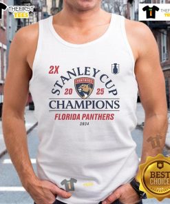 Official Florida Panthers 2024-2025 Back-To-Back Stanley Cup Champions tank top featuring team logo and championship design.