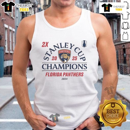 Official Florida Panthers 2024-2025 Back-To-Back Stanley Cup Champions tank top featuring team logo and championship design.