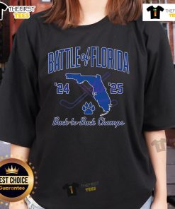 Official Florida Panthers Hockey 24-25 Battle of Florida Champs Ladies Tee featuring team colors and logo.