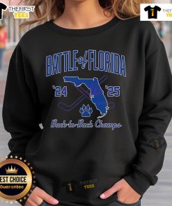 Official Florida Panthers Hockey 24-25 Battle of Florida Champs Sweatshirt featuring team logo and vibrant colors.
