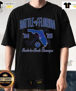 Alt Text: Official Florida Panthers Hockey 24 25 Battle Of Florida Champs T-Shirt featuring team logo and championship design.