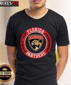 Official Florida Panthers Stanley Cup Champions 2025 T-Shirt featuring team logo and celebratory graphics.