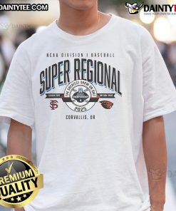 Official Florida State vs Oregon State Beavers NCAA D1 Baseball Super Regional 2025 T-Shirt featuring team logos.
