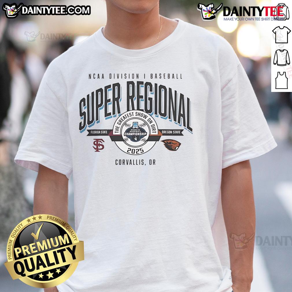 Official Florida State Vs Oregon State Beavers NCAA D1 Baseball Super Regional 2025 T-Shirt Official Florida State vs Oregon State Beavers NCAA D1 Baseball Super Regional 2025 T-Shirt featuring team logos.
